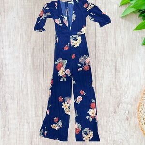 Capulet Womens Jumpsuit Size XS Blue Floral V-Neck Wide Leg Boho‎ Feminine